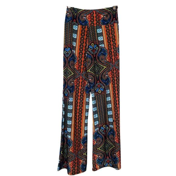 New Multicolor Boho High Rise Flare Wide Leg Palazzo Pants Butter Soft - Picture 11 of 11